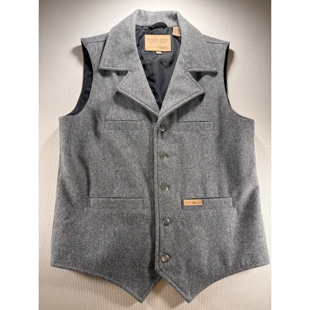 Powder River Outfitters Panhandle Vest Sz M Wool Gray 4pockets Mens Button Front